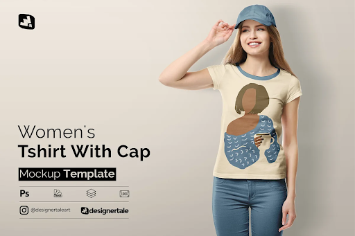 CreativeMarket - Women's Tshirt With Cap Mockup 5302964