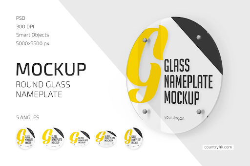 CreativeMarket - Round Glass Nameplate Mockup 5420957