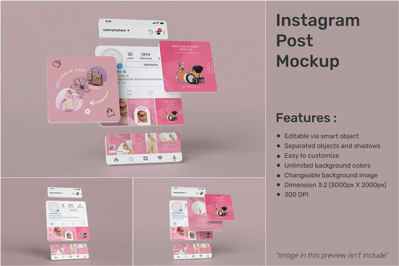3D Instagram Post Mockup with noise background C638NJZ