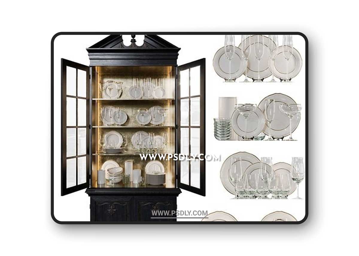 Antique Сupboard With Dishes 3D Models