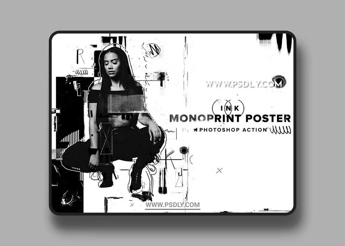 CreativeMarket - Ink Monoprint Poster PS Action 6357795