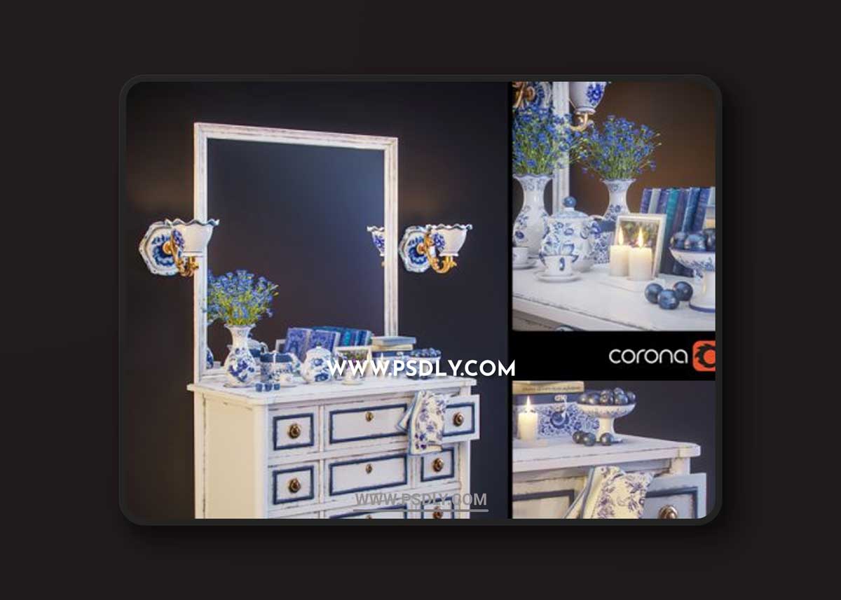 Gzhel, decorative set 3D Models