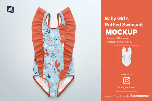 CreativeMarket - Baby Girl's Ruffled Swimsuit Mockup 4865131