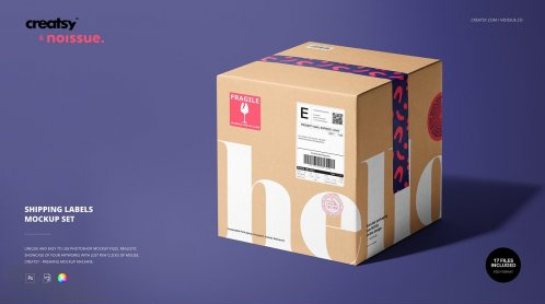 CreativeMarket - Noissue Shipping Labels Mockup Set 6451656