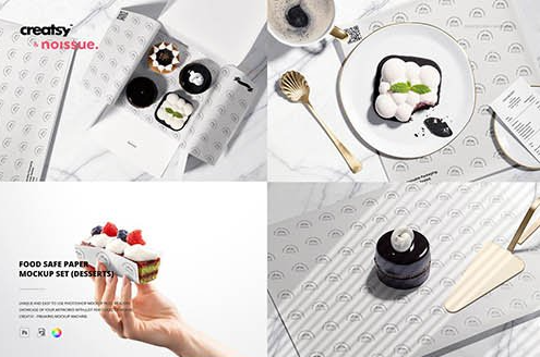 CreativeMarket - Food Safe Paper Mockup Set /desserts 6417661