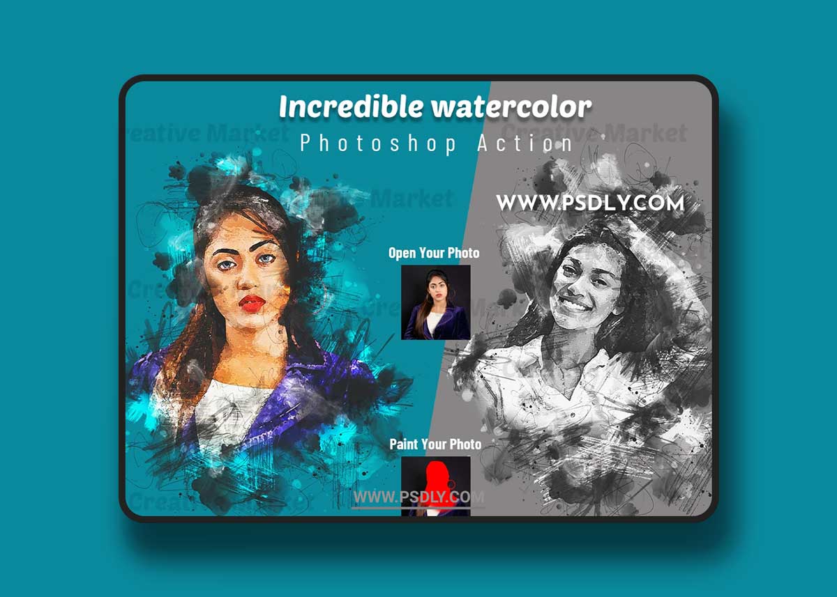 CreativeMarket - Incredible Watercolor PS Action 6503656