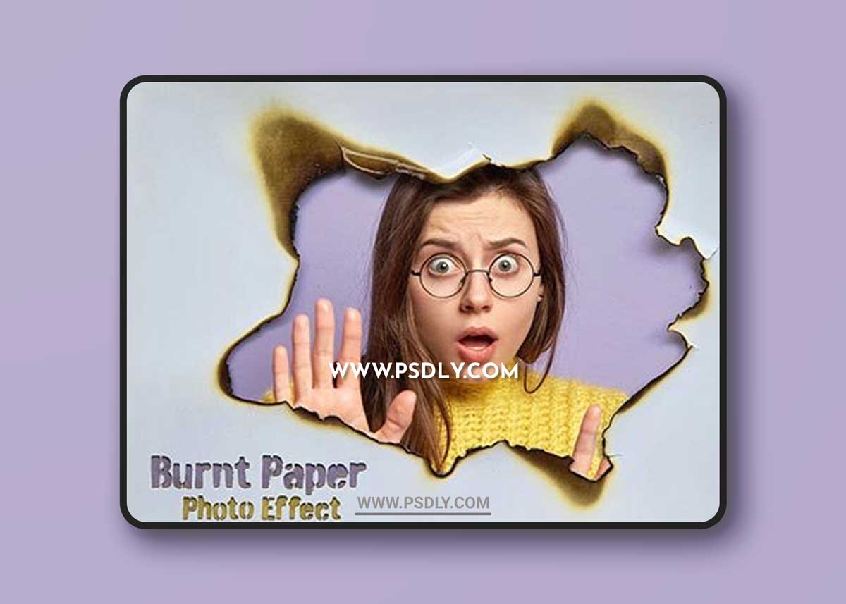 Hole in Burnt Paper Sheet Photo Effect Mockup 463694941