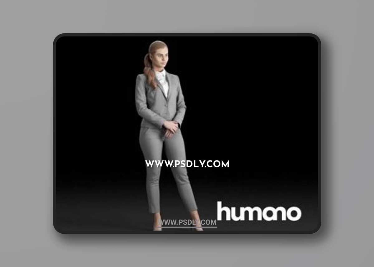 Humano Elegant woman in gray suit with crossed arms 0312 3D model