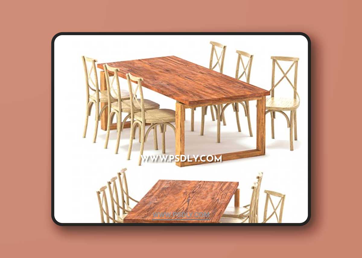 ODGER Table and 6 Teak Cross Back Dining Chair