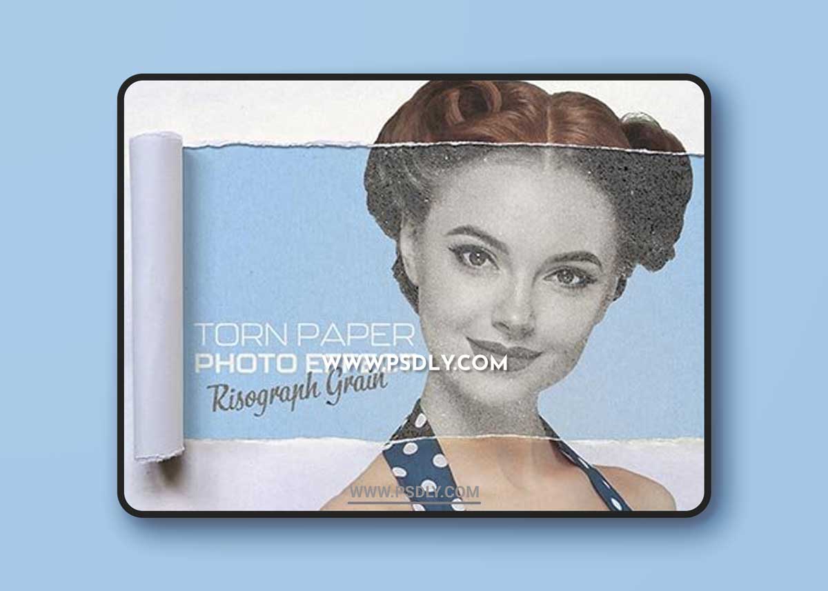 Risograph Grain on Torn Paper Photo Effect Mockup 442990456