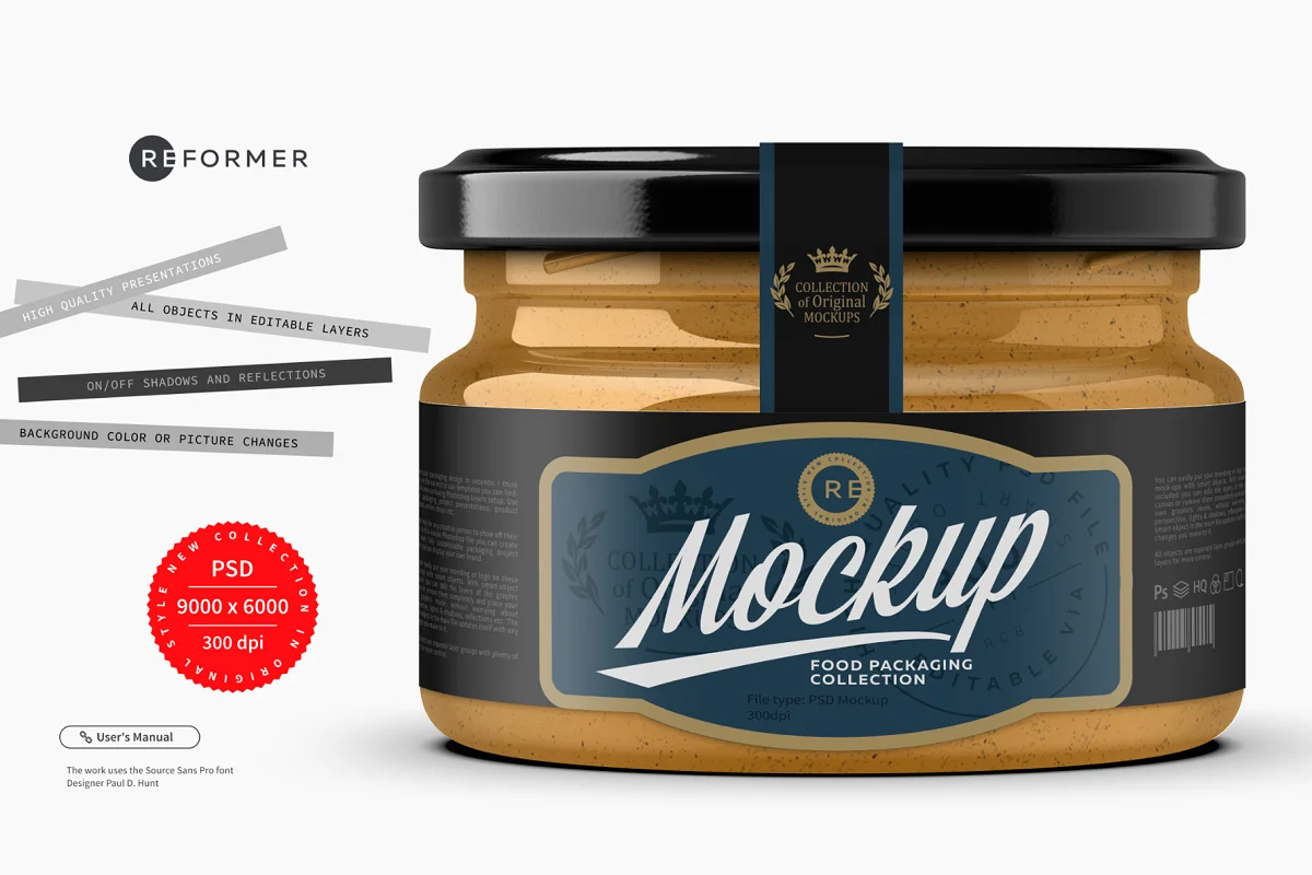 CreativeMarket - Glass Jar with Peanut Butter Mockup 5967700