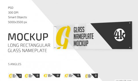 CreativeMarket - Long Glass Nameplate Mockup Set 5722394