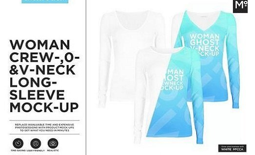 CM - Woman Crew-O-Vneck Longsleeve Mockup 1619822