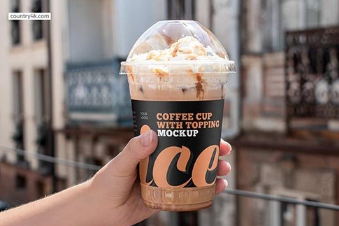 CreativeMarket - Iced Coffee Cup with Topping Mockup 6447104