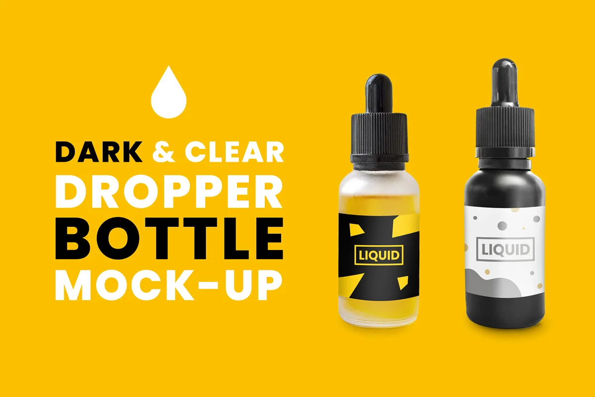 CreativeMarket - Dark & Clear Dropper Bottle Mock-Up 3481398