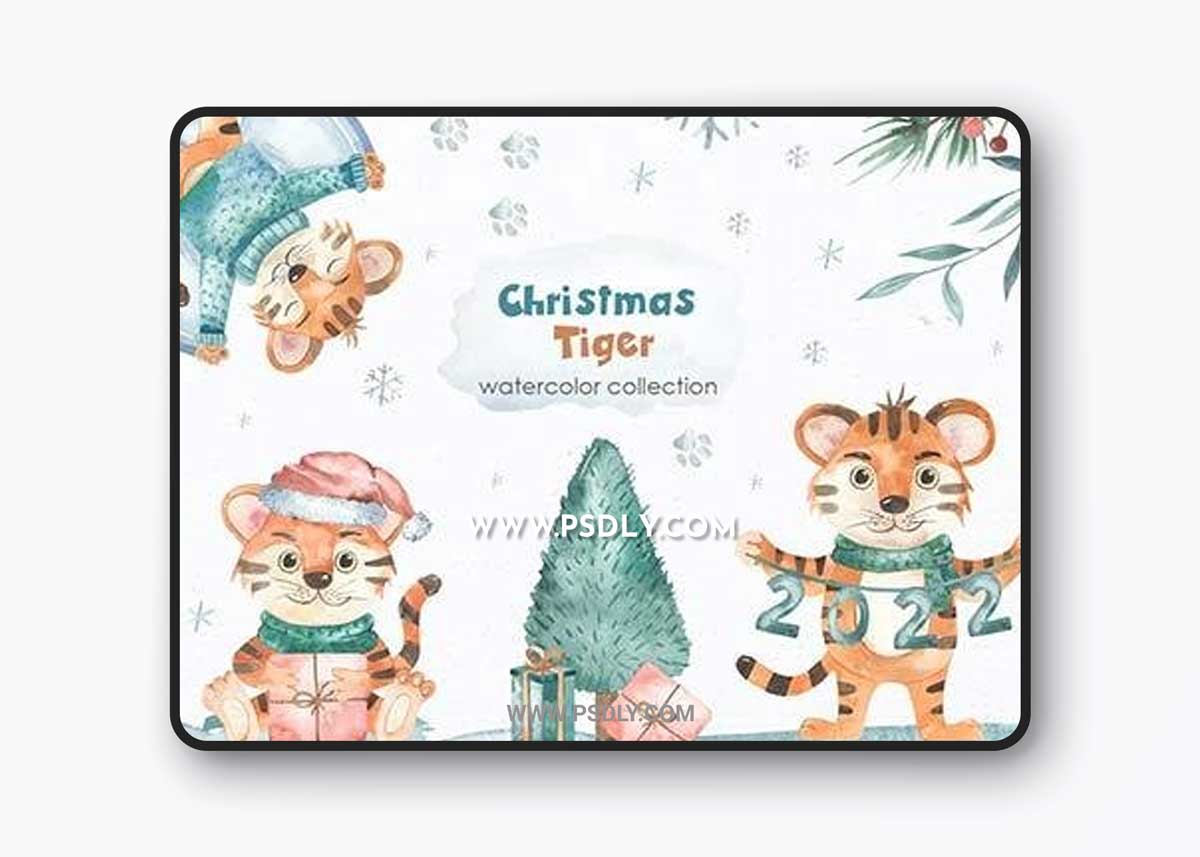 Christmas Tigers Watercolor