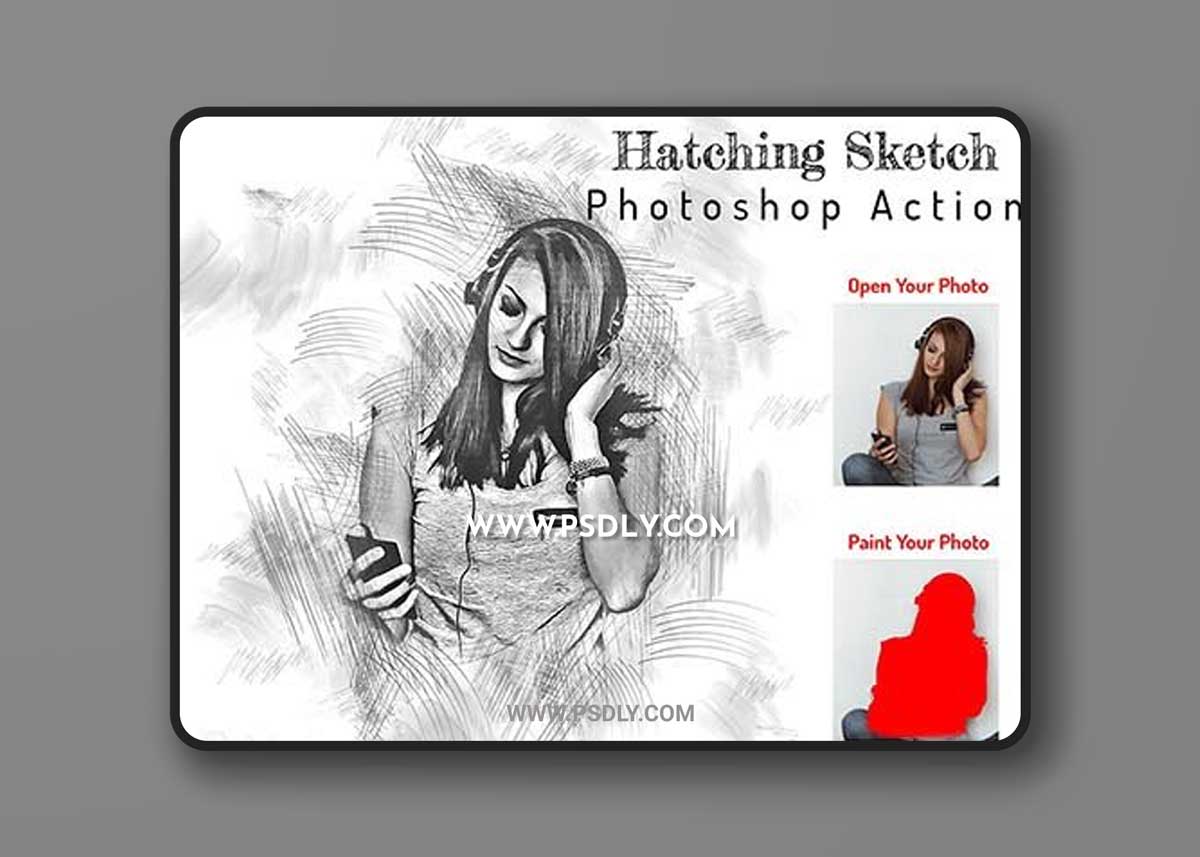 CreativeMarket - Hatching Sketch Photoshop Action 6655466