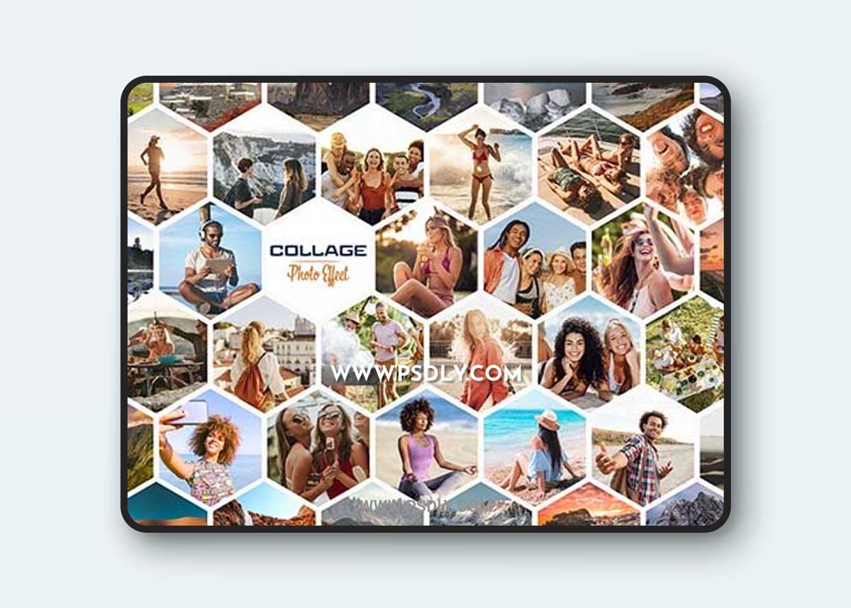 Photo Collage Hexagon Frame Effect Mockup 464582077