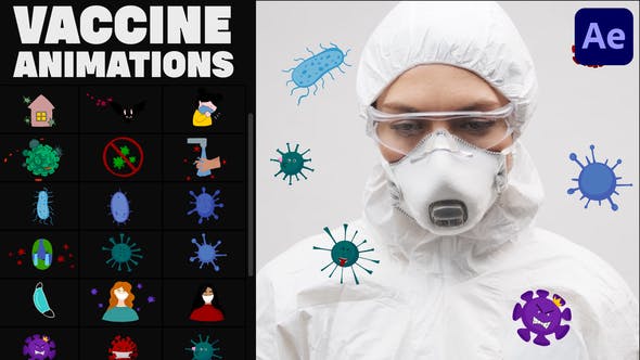 Videohive Corona Virus And Vaccine Cartoon Icons for After Effects 34601557