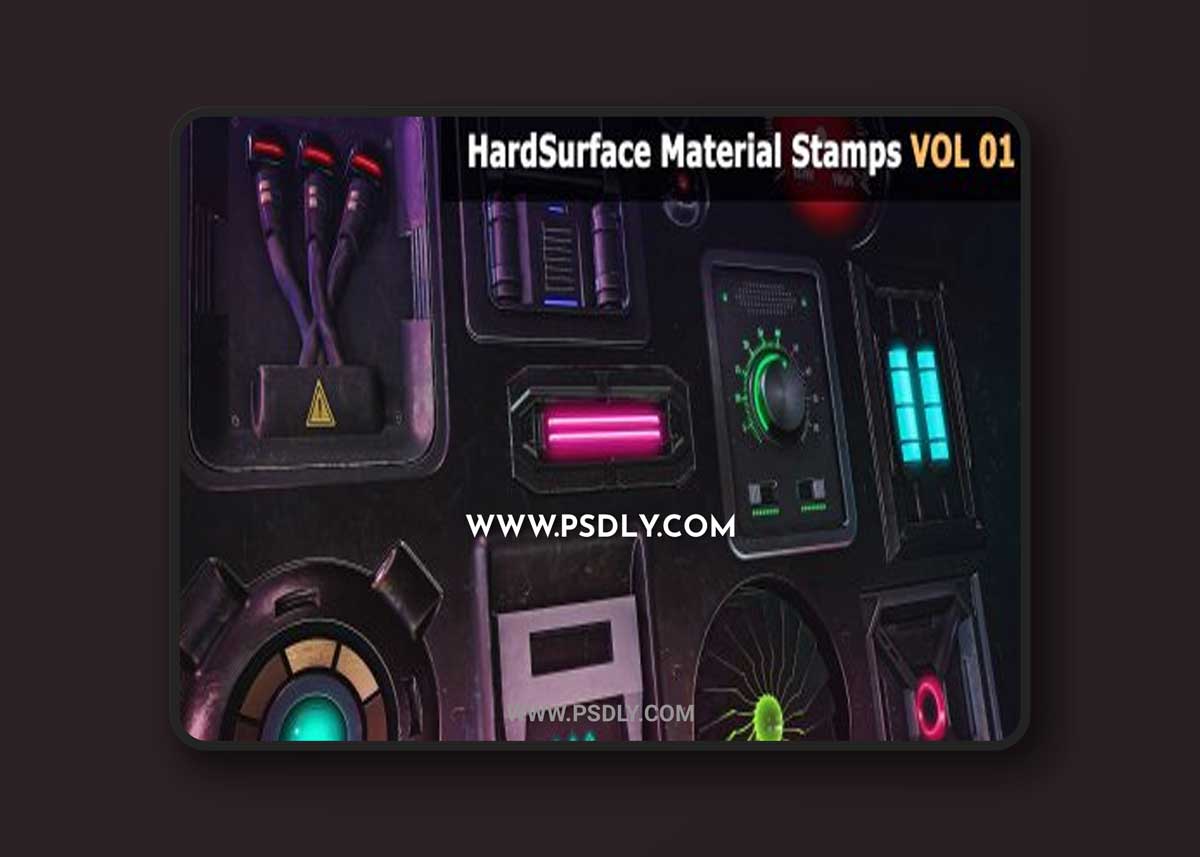 15 HardSurface Material Stamps - Emissive HardSurfaces -4k Textures & Alphas+3 Free Samples-VOL 01