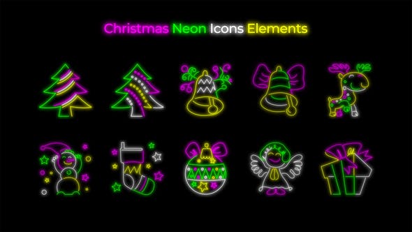 Videohive Christmas Neon Icons Pack 35235785
