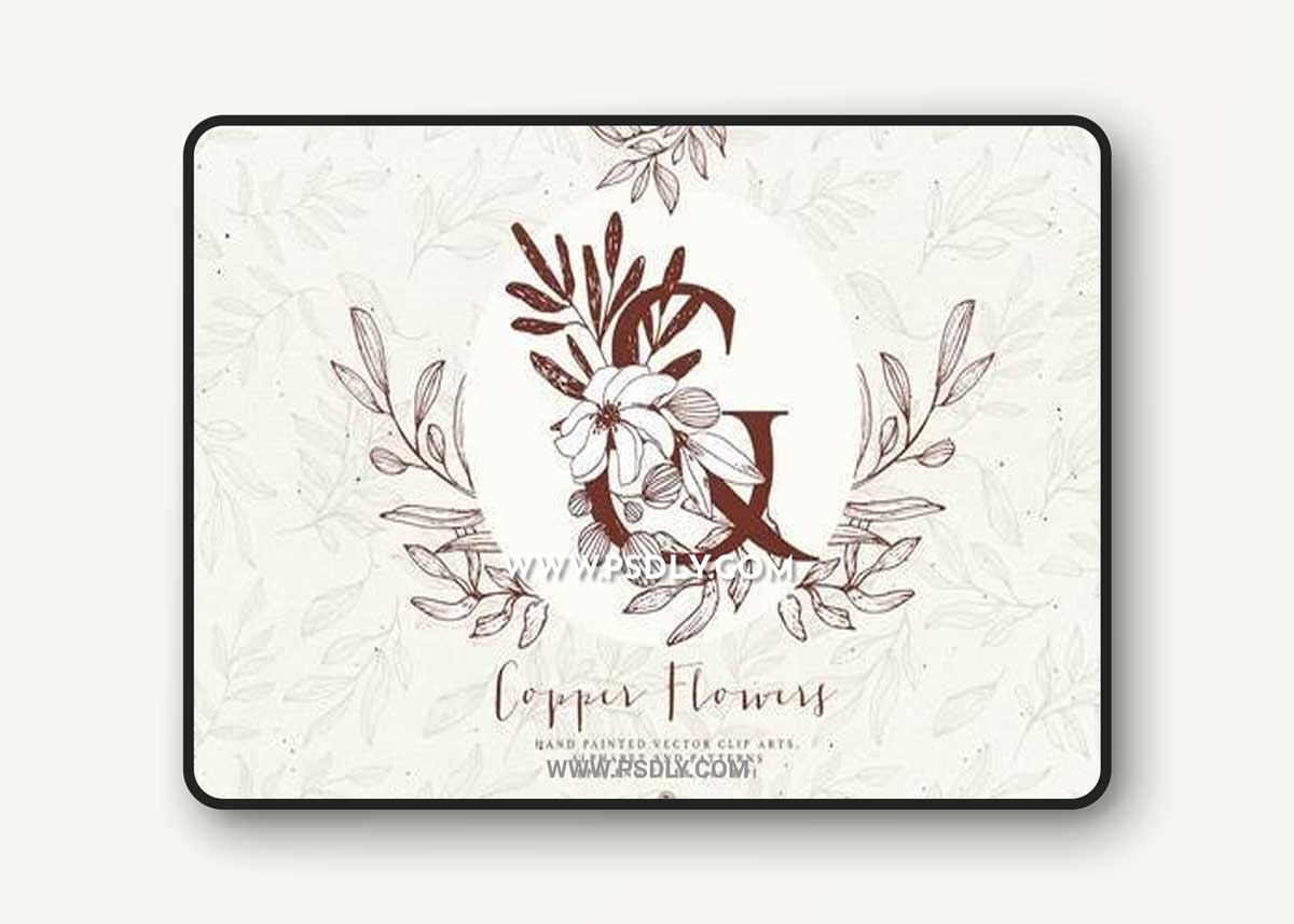 Copper Flowers and Alphabet