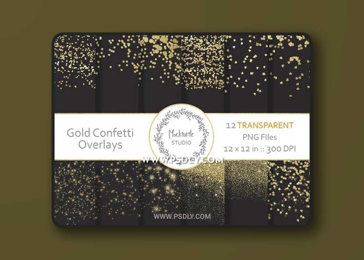 Gold Confetti Digital Overlays