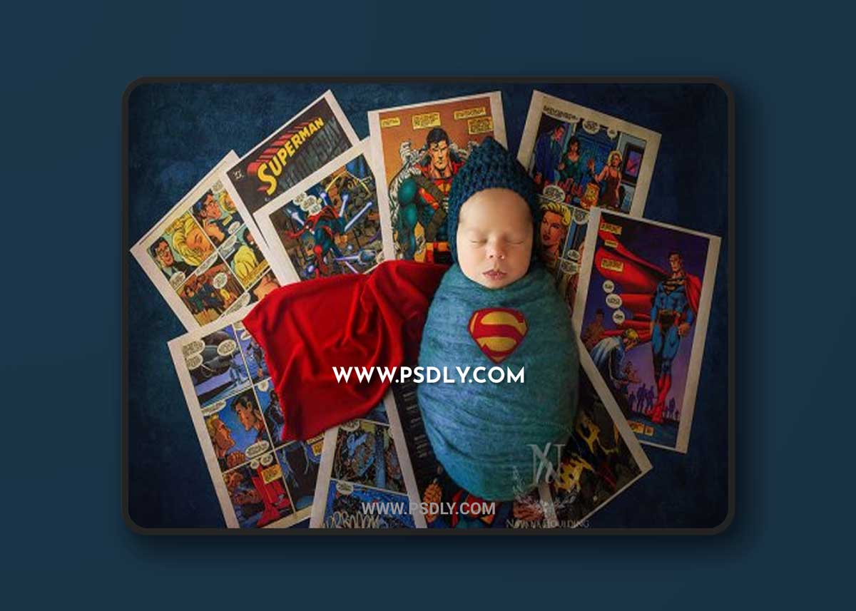 Newborn digital backdrop - Natalie Houlding - Superman bub