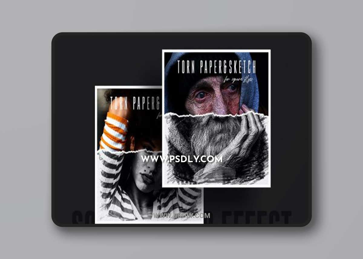 Torn paper and sketch effect for square flyer