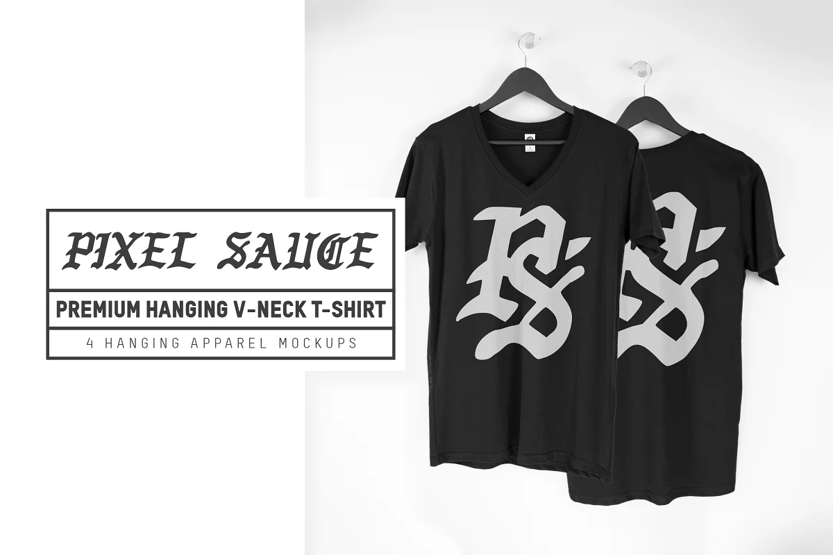 CreativeMarket - Hanging V-Neck T-Shirt Mockups 3432298