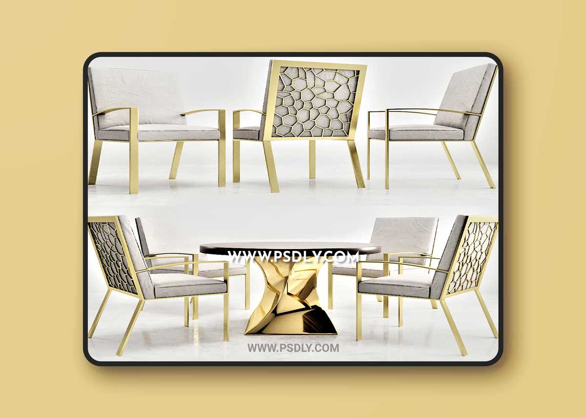 3D Models Gold table with chairs 004