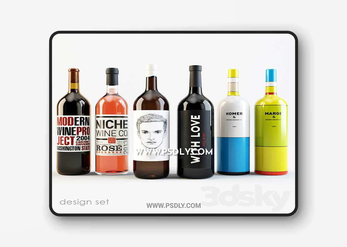 Bottles of wine Design 3D Model