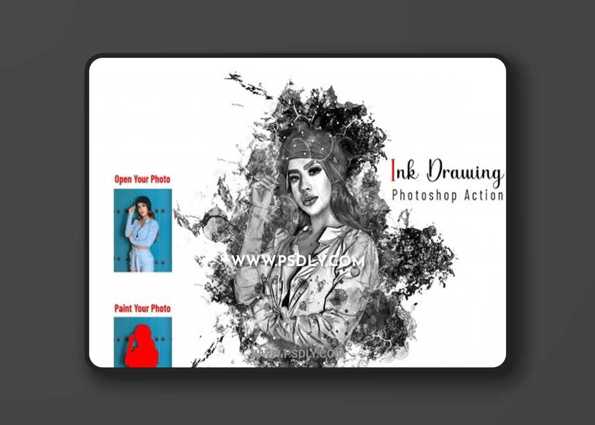 CreativeMarket - Ink Drawing Photoshop Action 6895568