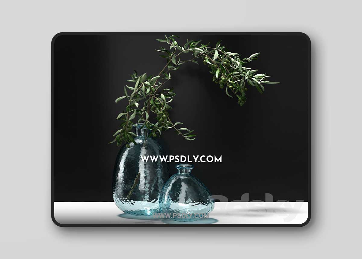Olive branches in a vase 3D Model