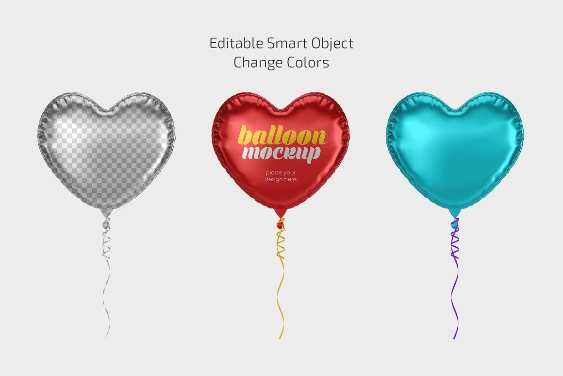CreativeMarket - Heart Foil Balloon Mockup Set 6860179