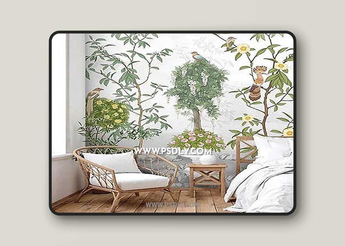 3D texture Exotic birds and trees