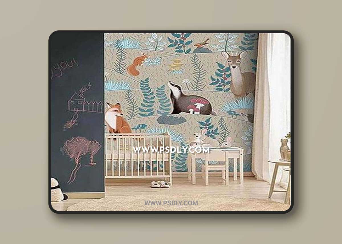 3D texture Wallpaper with animals for the children's room