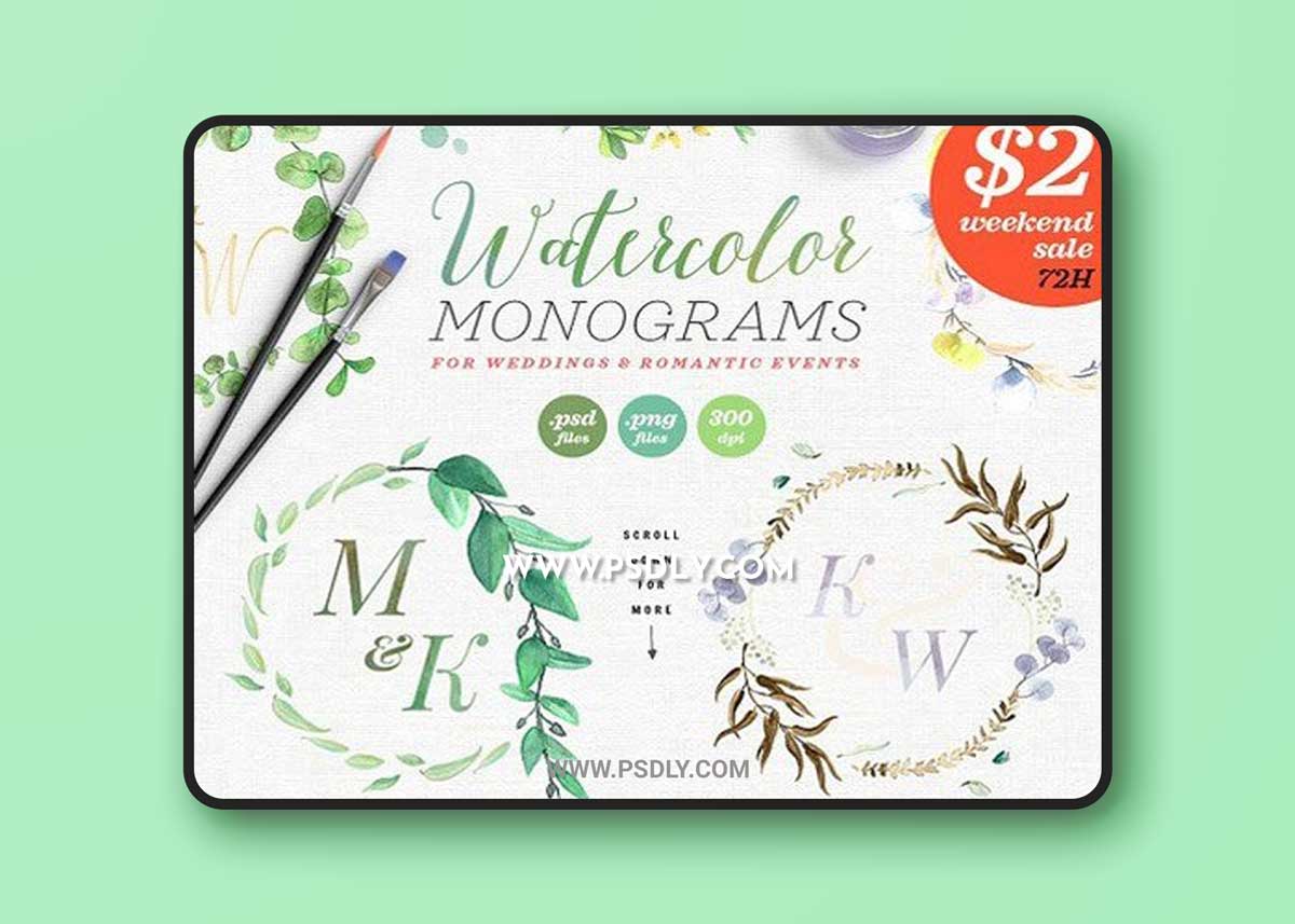 8 Watercolor Wedding Monograms