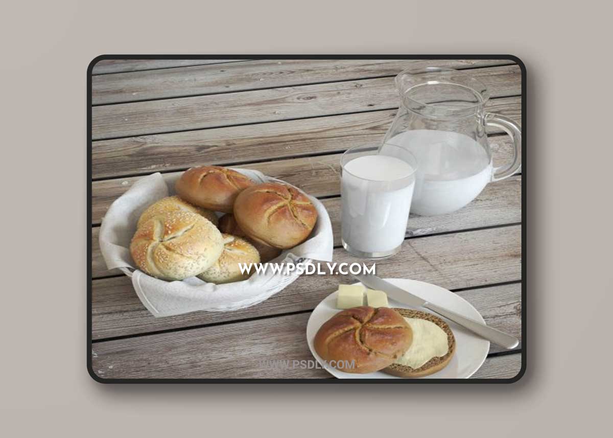 Buns and milk 3D Model