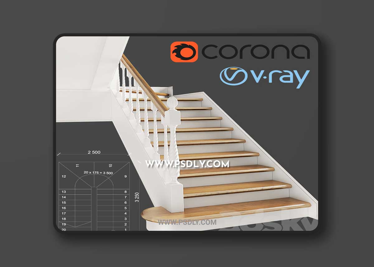 Classic two-march staircase with staggered steps