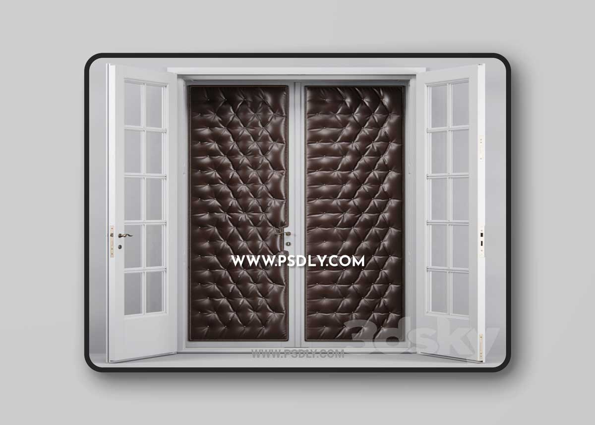 Double Leather Tufted Glass Doors 3D Model