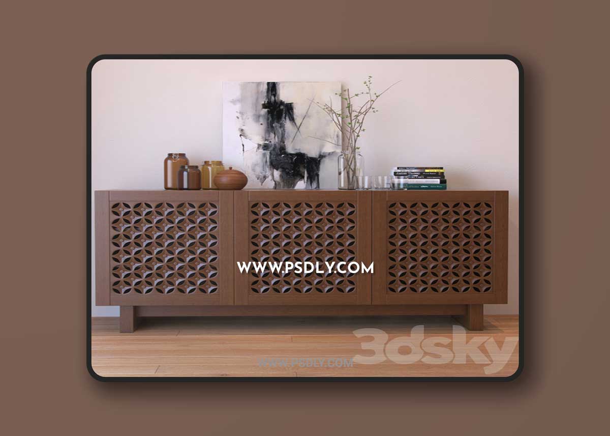 West Elm Carved Wood Media Console 3D Model