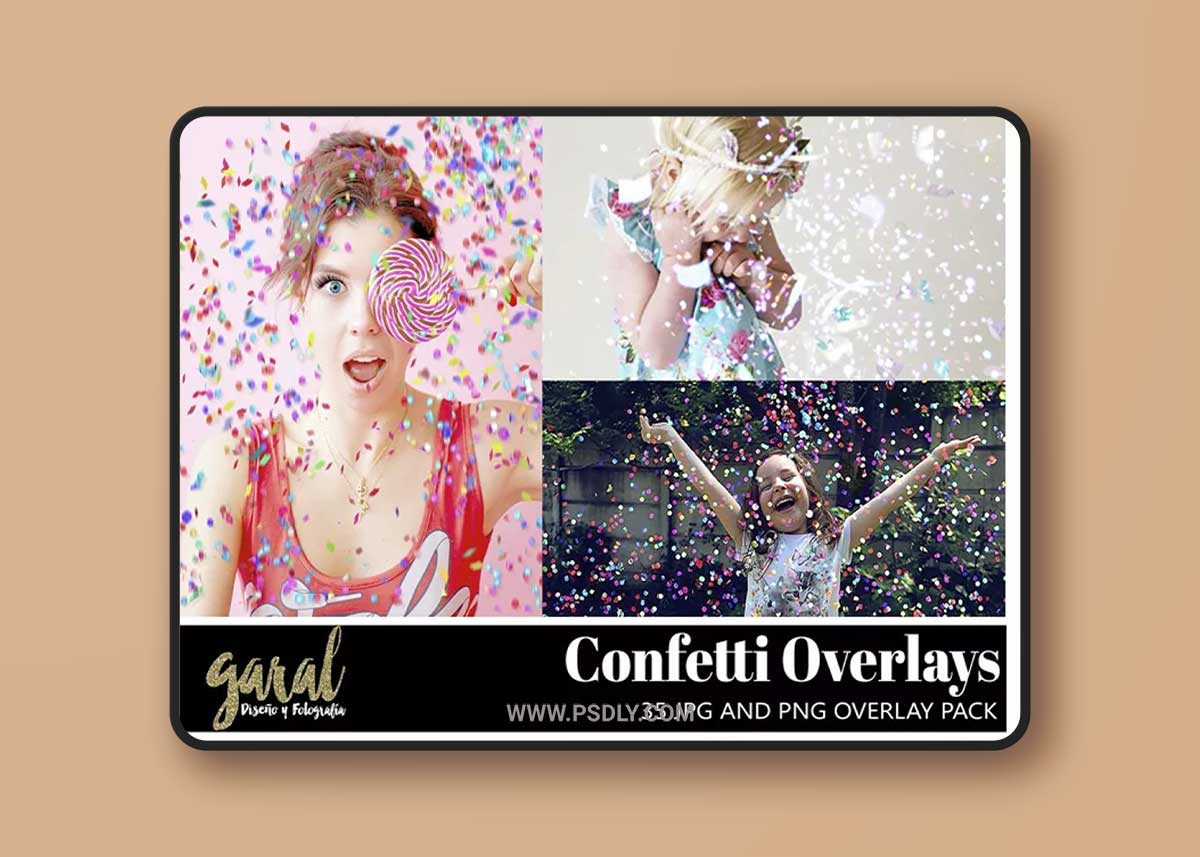 35 Confetti Photoshop Overlays, JPG and PNG files