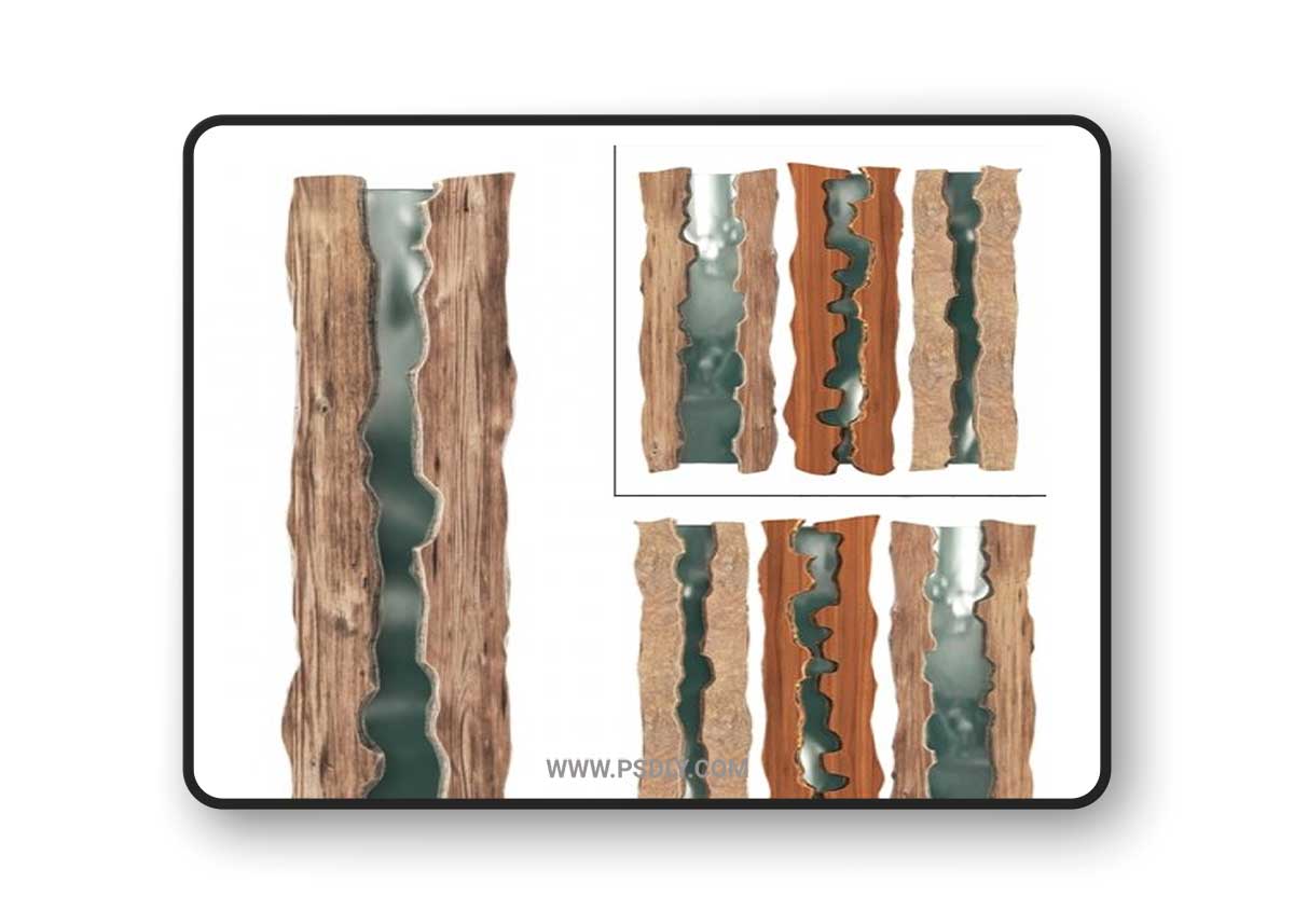 Wooden slabs with glass 3D Model