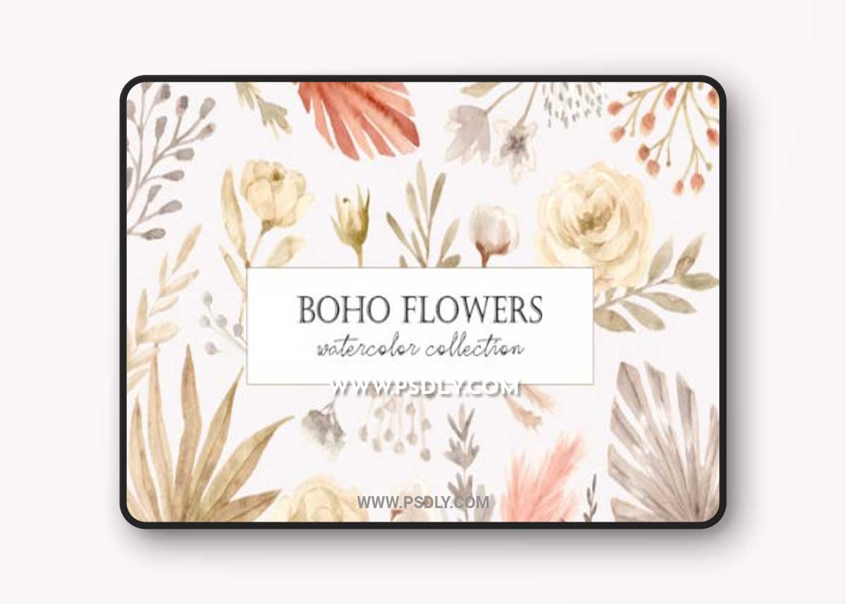 Boho Flowers. Watercolor Collection