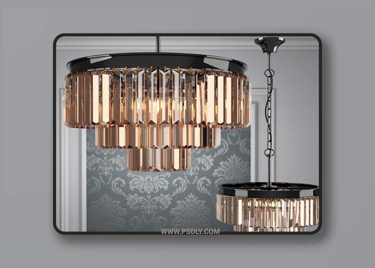 Chandelier RH 1920s Odeon Smoke Glass Fringe - 4 rings 3S Model