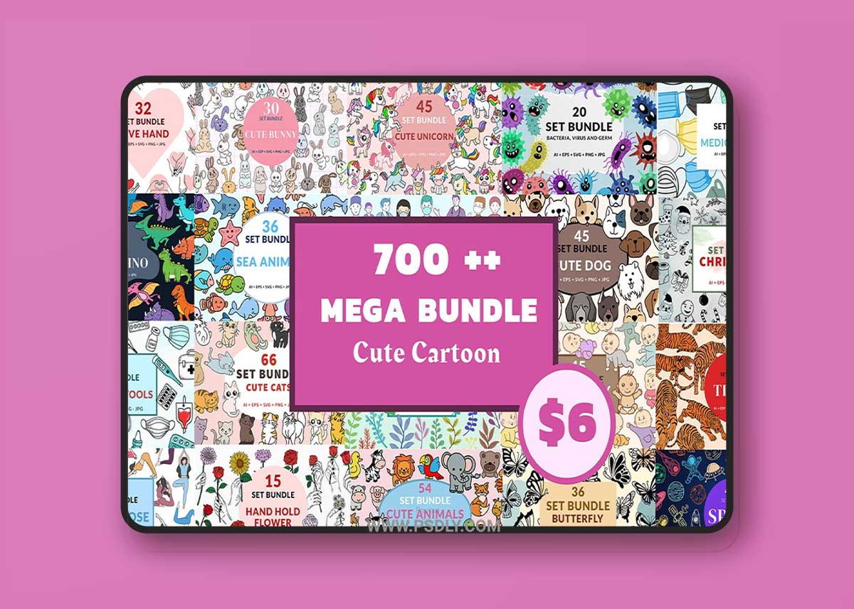 CreativeMarket - Cute Animal Cartoon for Kids Bundle 7191925