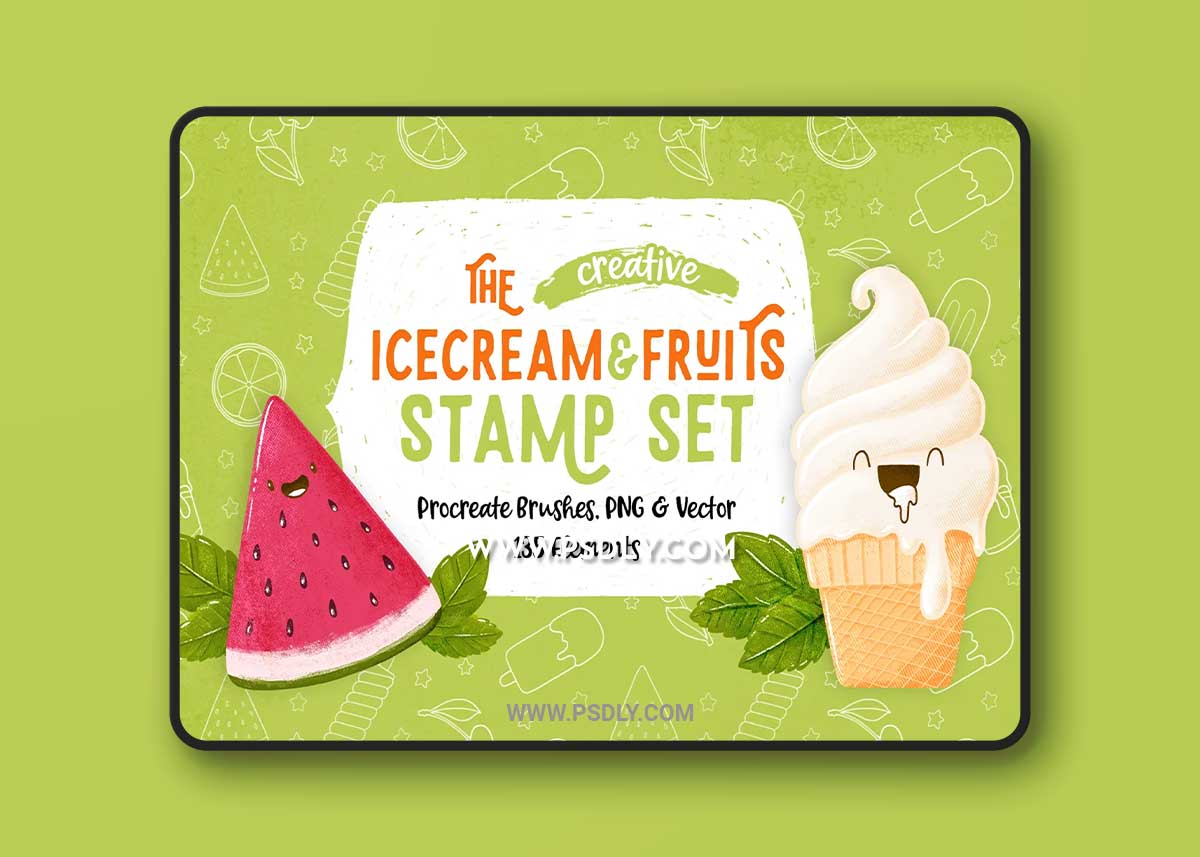 CreativeMarket - Procreate Icecream & Fruits Stamps 5141932