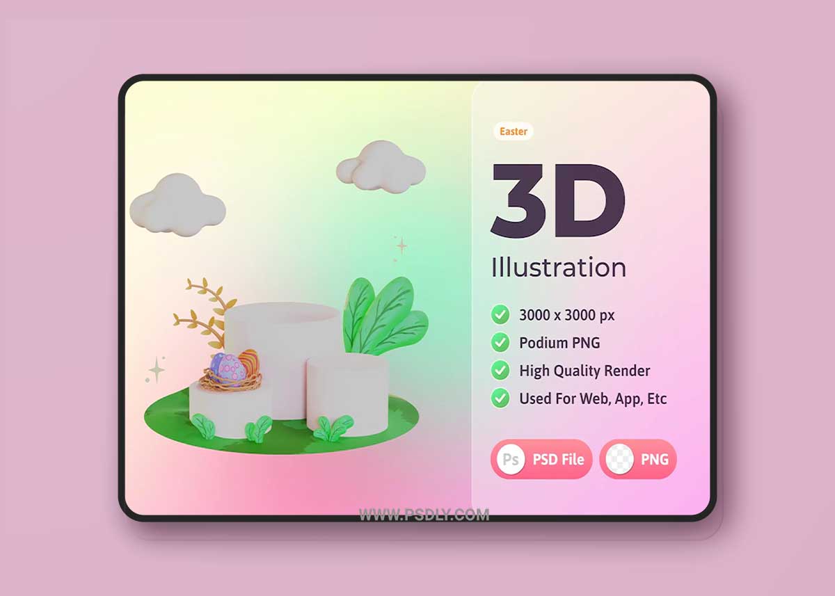 Easter 3d illustration, podium and plants