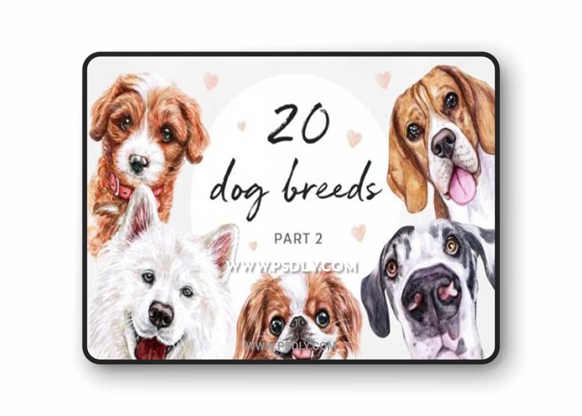 Watercolor Set 20 DOG Breeds
